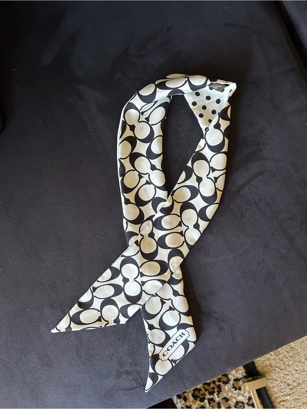 Coach Black & Cream Signature Pattern Silk Scarf Tie